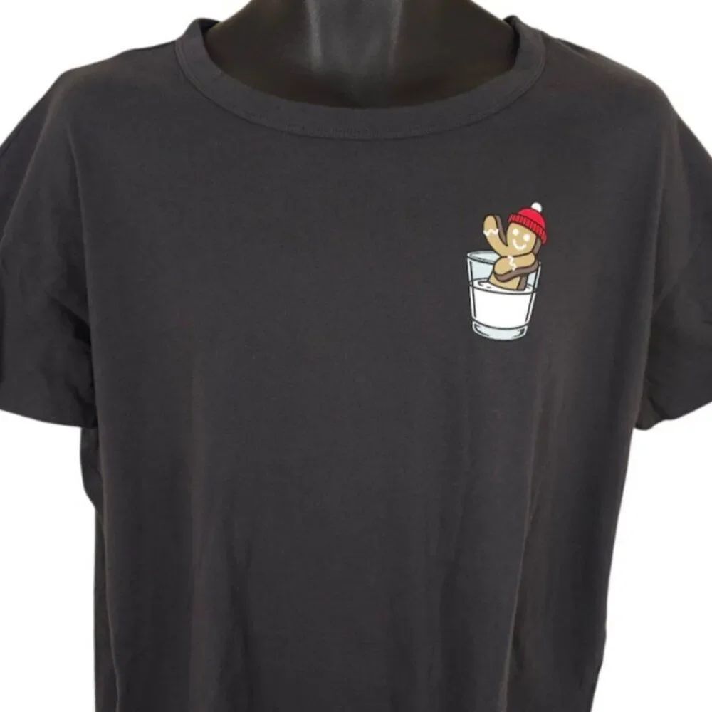 Gingerbread Man T Shirt Mens Size Large Dark Gray Christmas Milk And Cookies